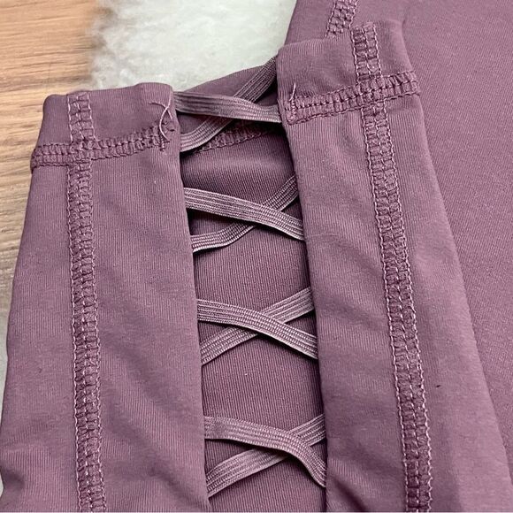 Mono B Purple Athletic Leggings Crisscross Detail High Waist S - Picture 4 of 5